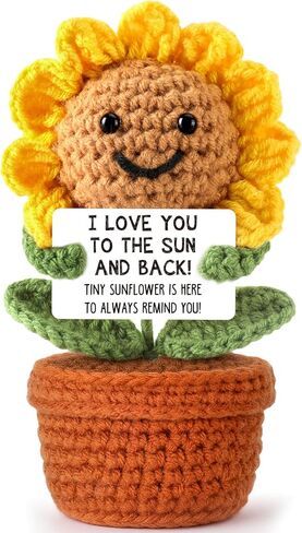 Sunshine Gifts for Best Friends, Positive Crochet Sunflower Gift for Sister, Coworkers, Bestie, Get Well Soon Gift Baskets for Women, Easter Basket Stuffers, Valentines Day Decorations for Office in Saudi Arabia