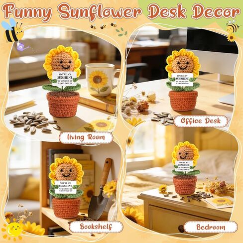 Sunshine Gifts for Best Friends, Positive Crochet Sunflower Gift for Sister, Coworkers, Bestie, Get Well Soon Gift Baskets for Women, Easter Basket Stuffers, Valentines Day Decorations for Office in Saudi Arabia