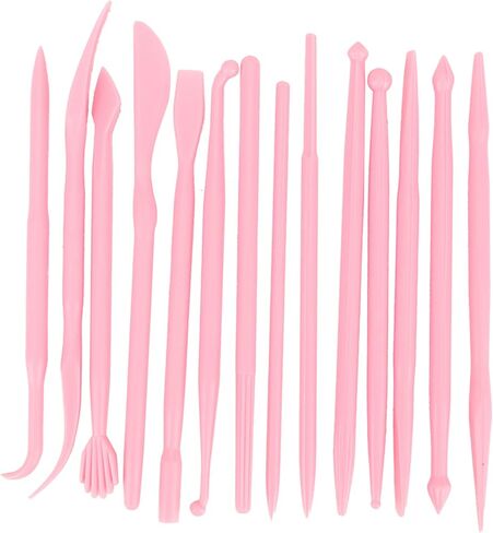 14PCS DIY Plastic Clay Sculpting Set, Pottery Shaper Polymer, Modeling Hand Tool with Compact, Suitable for Soft Clay, Fondant Cake All Kinds of Shapes (Pink) in Saudi Arabia