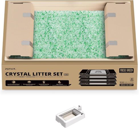 فضلات القطط الكريستالية من PETKIT مع صينية، مناسبة لصندوق الفضلات التلقائي Purobot Crystal Duo، خالية من الغبار وخالية من الفوضى ولا إعادة تعبئة، والتحكم في الرائحة (أبيض أصلي غير معطر، 4.5 رطل × 4 عبوات) in Kuwait