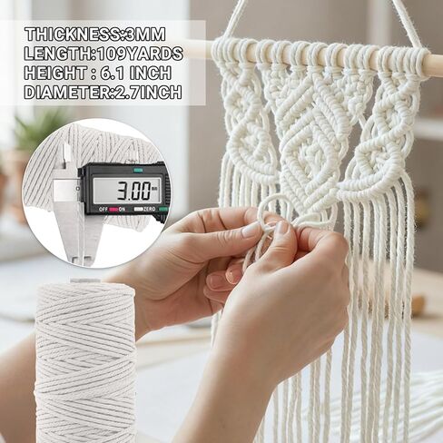 Macrame Cord 3mm x 110 Yards Colored Cotton Rope Knotting and Weaving Rope for Wall Hanging Home Decor Plant Hangers(Pure White) in Saudi Arabia