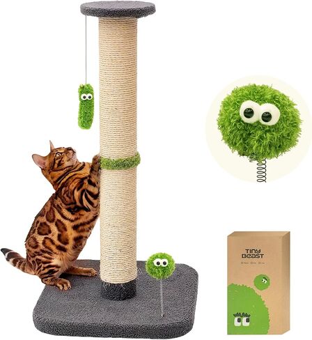 TINYBEAST 34" Tall Cat Scratching Post, Cat Scratcher Featuring Natural Sisal Rope, Cat Tree with Interactive Plush Toy Ball and Stable Base for Indoor Large Adult Cats & Kittens in Saudi Arabia