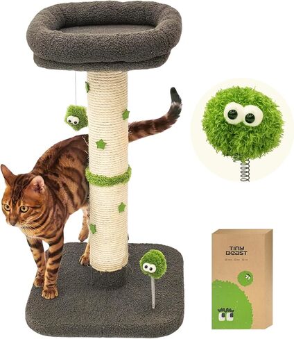TINYBEAST 34" Tall Cat Scratching Post, Cat Scratcher Featuring Natural Sisal Rope, Cat Tree with Interactive Plush Toy Ball and Stable Base for Indoor Large Adult Cats & Kittens in Saudi Arabia