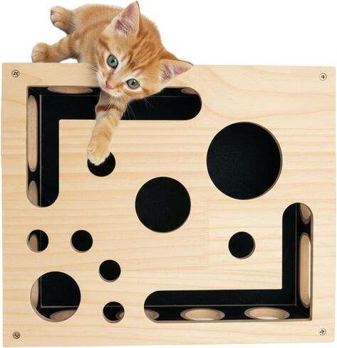 صندوق إثراء مبرد أظافر القطط - لعبة خشبية للخدش والألغاز مع 3 كرات جرس، ووسادة من ورق الصنفرة لطحن مخالب القطط في الأماكن المغلقة، والتحفيز الذهني وتخفيف الملل in Kuwait