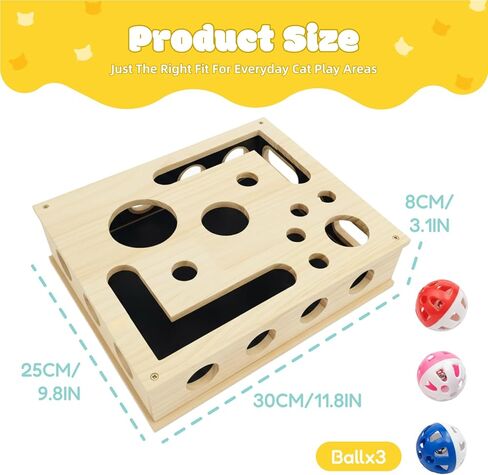 صندوق إثراء مبرد أظافر القطط - لعبة خشبية للخدش والألغاز مع 3 كرات جرس، ووسادة من ورق الصنفرة لطحن مخالب القطط في الأماكن المغلقة، والتحفيز الذهني وتخفيف الملل in Kuwait