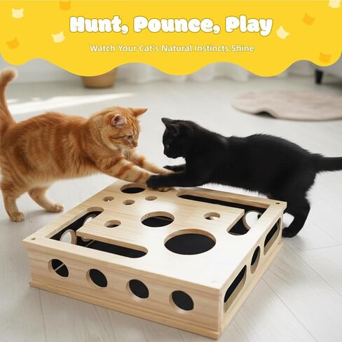 صندوق إثراء مبرد أظافر القطط - لعبة خشبية للخدش والألغاز مع 3 كرات جرس، ووسادة من ورق الصنفرة لطحن مخالب القطط في الأماكن المغلقة، والتحفيز الذهني وتخفيف الملل in Kuwait