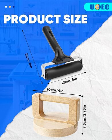 UCEC 1+1 Pack Block Printing Baren and Rubber Brayer Roller Set, 4 Inch Brayer Rollers for Crafting, Handheld Printing Baren Tool for Printmaking, Inking, Stamping, Linocut & Craft Projects in Saudi Arabia