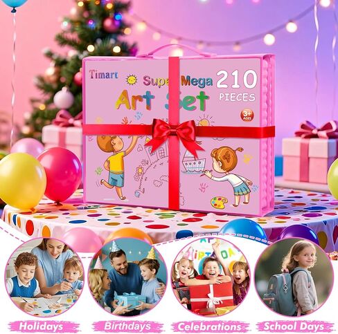 لوازم الفن من تيمارت، مجموعة رسم فنية مكونة من 210 قطعة، مجموعة هدايا فنية للأطفال مع حامل على الوجهين، لوازم فنية غير سامة للفتيات والفتيان، مجموعة رسم بألوان مائية، أقلام تلوين للفنانين الشباب - وردي in Kuwait