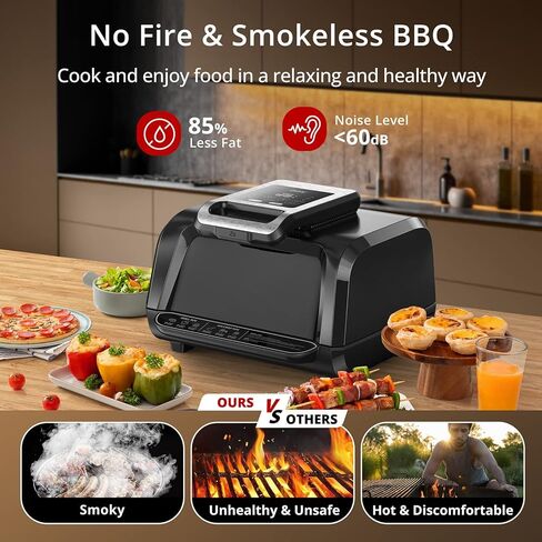 7-in-1 Indoor Grill & Air Fryer Combo with View Window, 1750W Electric Grill up to 450°F, Nonstick Removable Plates, Even Heating, Includes Silicone Tongs, 4QT Capacity in Saudi Arabia