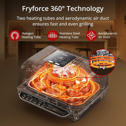 7-in-1 Indoor Grill & Air Fryer Combo with View Window, 1750W Electric Grill up to 450°F, Nonstick Removable Plates, Even Heating, Includes Silicone Tongs, 4QT Capacity in Saudi Arabia