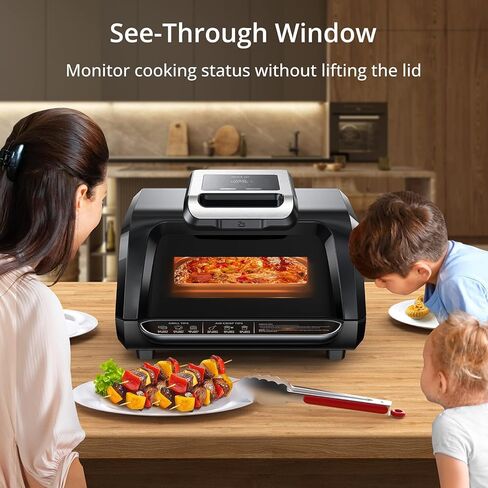 7-in-1 Indoor Grill & Air Fryer Combo with View Window, 1750W Electric Grill up to 450°F, Nonstick Removable Plates, Even Heating, Includes Silicone Tongs, 4QT Capacity in Saudi Arabia