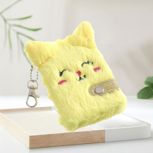 1PC Cute Plush Pocket Notebook with Keychain Mini Thicken Blank Inner Paper Cartoon Cat Travel Diary Plan Notebook (Pink) in Saudi Arabia