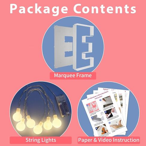 JoyBox Design 2FT Marquee Light Up Letters Numbers، إطار بالون فسيفساء، ديكور حفلات لأعياد الميلاد، الزفاف، الذكرى السنوية، التخرج - حرف E in Kuwait