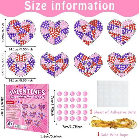 Qyeahkj 8 Pcs Valentine's Arts Crafts Kit DIY Heart Gems Diamond Suncatcher Crafts for Kids Valentines Gemstones Painting Gifts Exchange for Kids Aged 4 6 8 10 12 for Home School Party Decor in Saudi Arabia
