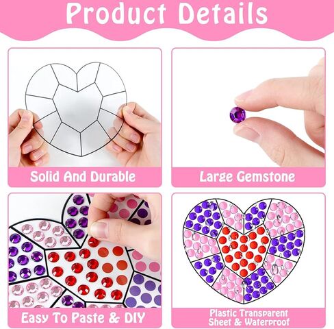 Qyeahkj 8 Pcs Valentine's Arts Crafts Kit DIY Heart Gems Diamond Suncatcher Crafts for Kids Valentines Gemstones Painting Gifts Exchange for Kids Aged 4 6 8 10 12 for Home School Party Decor in Saudi Arabia