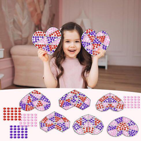 Qyeahkj 8 Pcs Valentine's Arts Crafts Kit DIY Heart Gems Diamond Suncatcher Crafts for Kids Valentines Gemstones Painting Gifts Exchange for Kids Aged 4 6 8 10 12 for Home School Party Decor in Saudi Arabia