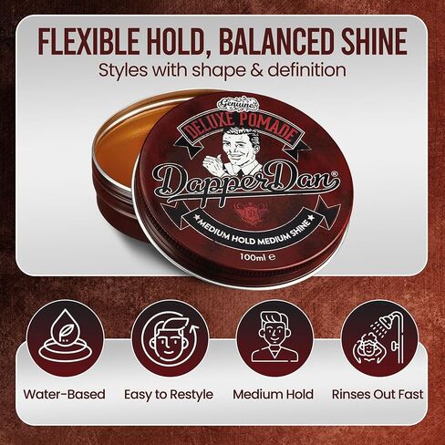 Dapper Dan Deluxe Pomade, Medium Hold Medium Shine Hair Pomade for Men, Versatile and Flexible Water Based Pomade, for a Professional Look, 1 x 50ml in Saudi Arabia