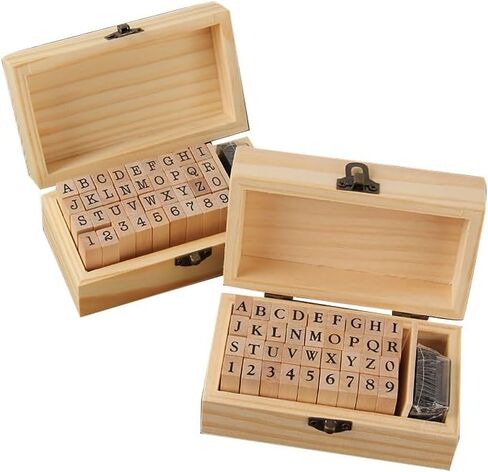 مجموعة طوابع مطاطية خشبية صغيرة مكونة من 36 قطعة مع صندوق - طوابع أرقام وحروف أبجدية متعددة الاستخدامات لصنع البطاقات والحرف اليدوية ولوازم سجل القصاصات in Kuwait