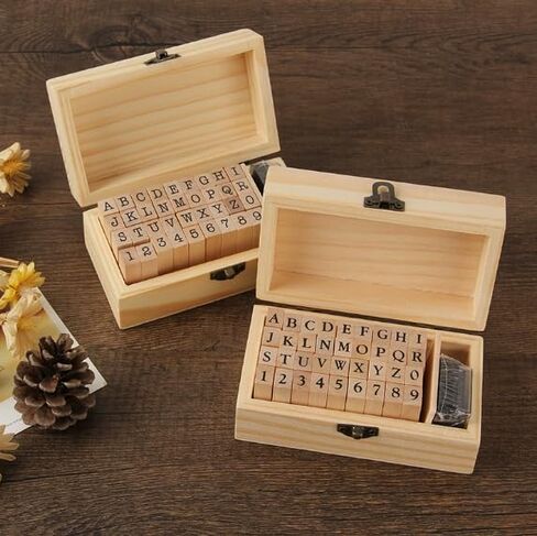 مجموعة طوابع مطاطية خشبية صغيرة مكونة من 36 قطعة مع صندوق - طوابع أرقام وحروف أبجدية متعددة الاستخدامات لصنع البطاقات والحرف اليدوية ولوازم سجل القصاصات in Kuwait