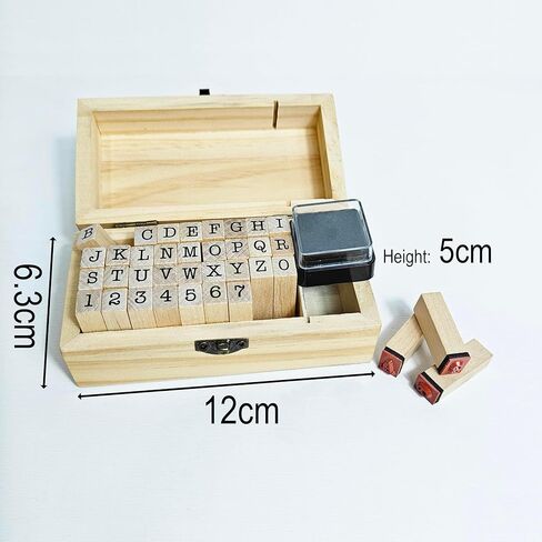 مجموعة طوابع مطاطية خشبية صغيرة مكونة من 36 قطعة مع صندوق - طوابع أرقام وحروف أبجدية متعددة الاستخدامات لصنع البطاقات والحرف اليدوية ولوازم سجل القصاصات in Kuwait