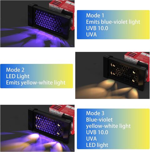 ضوء UVB وUVA للزواحف، مصباح LED كامل الطيف لأشعة الشمس مع 3 أوضاع إضاءة، مؤقت 4/8/12 ساعة للسلحفاة، أبو بريص، التنين الملتحي، مصباح الزواحف 4 وات، 5 بوصات in Kuwait