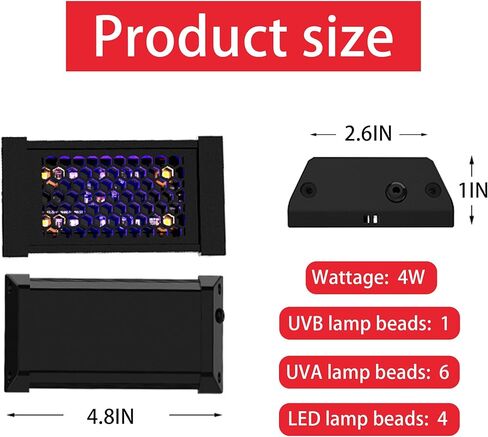ضوء UVB وUVA للزواحف، مصباح LED كامل الطيف لأشعة الشمس مع 3 أوضاع إضاءة، مؤقت 4/8/12 ساعة للسلحفاة، أبو بريص، التنين الملتحي، مصباح الزواحف 4 وات، 5 بوصات in Kuwait