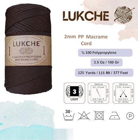 Polyester Macrame Cord 2mm x 125 Yards, 100% Polypropylene Premium Macrame Rope, Colorful Yarn Crochet Macrame Bag Craft for Wall Hangers, Bags, Bottom Plates, Carpets (Bitter Chocolate, 1 Skein) in Saudi Arabia