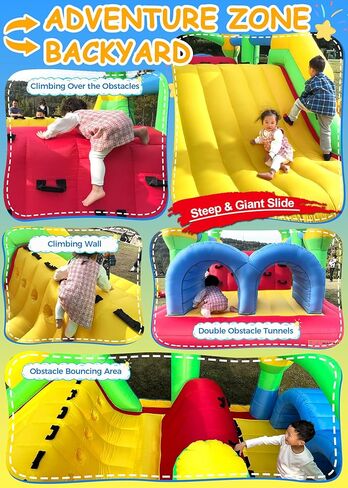 Whubefy Inflatable Bounce House Obstacle Course for Big Kids 3-6 8-12 with Large Slide, Racing Crawl Tunnels, Giant Bouncy Castle with 680W Blower for Backyard Outdoor 18.0x8.2x6.6 ft in Saudi Arabia