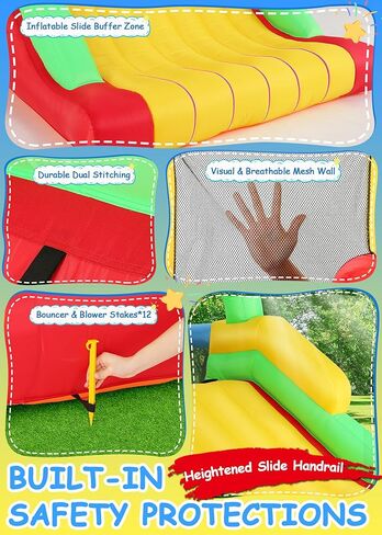 Whubefy Inflatable Bounce House Obstacle Course for Big Kids 3-6 8-12 with Large Slide, Racing Crawl Tunnels, Giant Bouncy Castle with 680W Blower for Backyard Outdoor 18.0x8.2x6.6 ft in Saudi Arabia