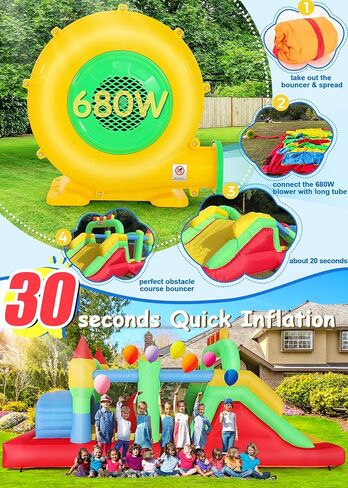 Whubefy Inflatable Bounce House Obstacle Course for Big Kids 3-6 8-12 with Large Slide, Racing Crawl Tunnels, Giant Bouncy Castle with 680W Blower for Backyard Outdoor 18.0x8.2x6.6 ft in Saudi Arabia