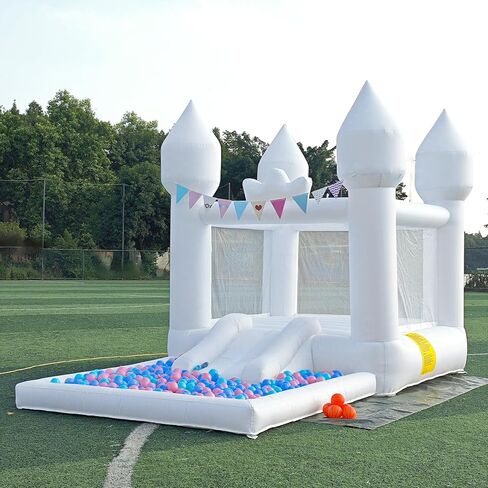 12.5FTx7.1FT أبيض قابل للنفخ ترتد قلعة قابلة للنفخ مع منزلق وكرة سباحة ألعاب داخلية وخارجية للأطفال النشطين تستخدم للمنتجات القابلة للنفخ لحفلات أعياد الميلاد وزينة العطلات in Kuwait
