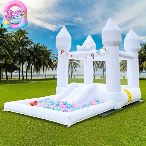 12.5FTx7.1FT أبيض قابل للنفخ ترتد قلعة قابلة للنفخ مع منزلق وكرة سباحة ألعاب داخلية وخارجية للأطفال النشطين تستخدم للمنتجات القابلة للنفخ لحفلات أعياد الميلاد وزينة العطلات in Kuwait