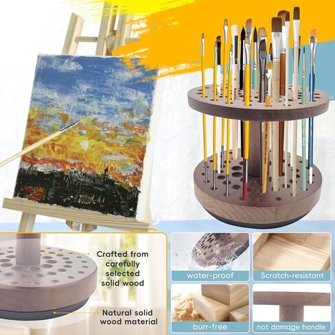 حامل فرشاة طلاء دوار بـ 52 فتحة، منظم وتخزين فرش طلاء الفنان يدور بسلاسة 360 درجة، رف تجفيف فرشاة فنية من الخشب الصلب لفرش الألوان المائية وفرش المكياج وأقلام الخط in Kuwait