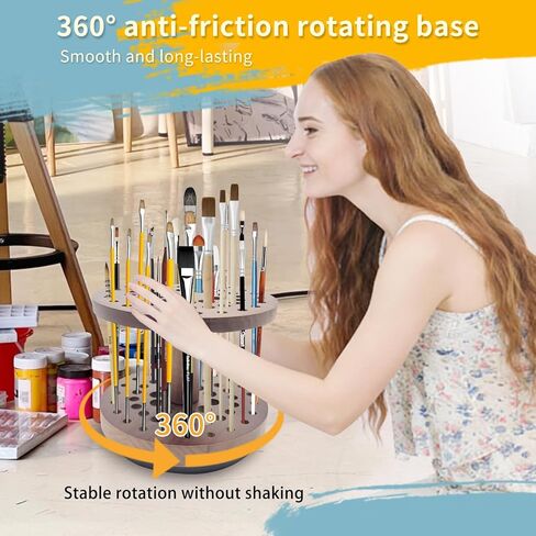 حامل فرشاة طلاء دوار بـ 52 فتحة، منظم وتخزين فرش طلاء الفنان يدور بسلاسة 360 درجة، رف تجفيف فرشاة فنية من الخشب الصلب لفرش الألوان المائية وفرش المكياج وأقلام الخط in Kuwait