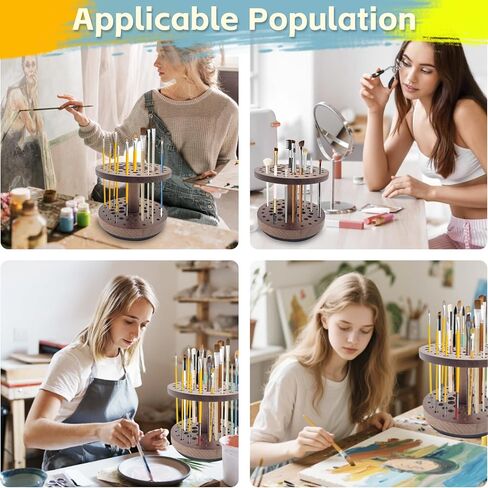 حامل فرشاة طلاء دوار بـ 52 فتحة، منظم وتخزين فرش طلاء الفنان يدور بسلاسة 360 درجة، رف تجفيف فرشاة فنية من الخشب الصلب لفرش الألوان المائية وفرش المكياج وأقلام الخط in Kuwait