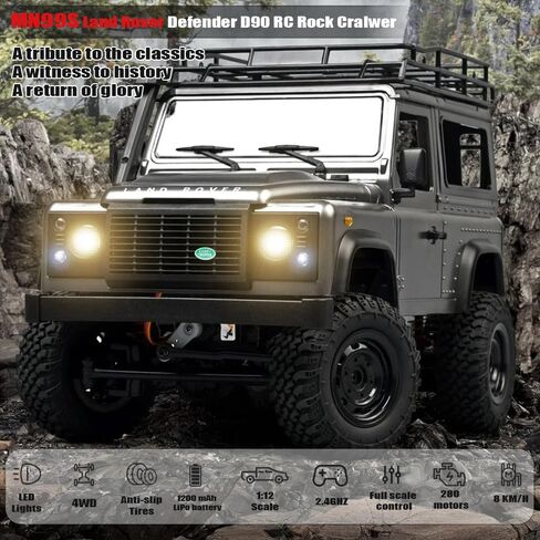 MN99S RC Rock Crawler، مقياس 1:12 D90 Land Rover Defender 4WD للطرق الوعرة RC مع 3 قطع بطاريات 1200 مللي أمبير، نظام تعليق 280 محرك 4 وصلات مطور in Kuwait