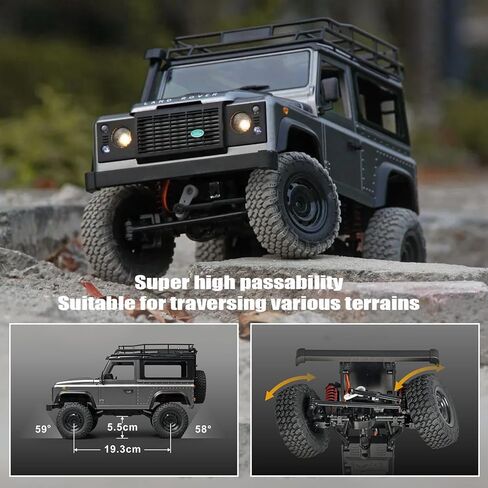 MN99S RC Rock Crawler، مقياس 1:12 D90 Land Rover Defender 4WD للطرق الوعرة RC مع 3 قطع بطاريات 1200 مللي أمبير، نظام تعليق 280 محرك 4 وصلات مطور in Kuwait