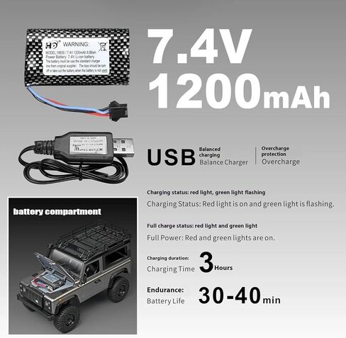 MN99S RC Rock Crawler، مقياس 1:12 D90 Land Rover Defender 4WD للطرق الوعرة RC مع 3 قطع بطاريات 1200 مللي أمبير، نظام تعليق 280 محرك 4 وصلات مطور in Kuwait