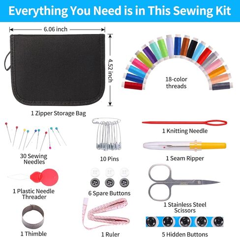86Pcs Sewing Kit for Adults, Portable Sewing Supplies Accessories Contains Thread, Needle, Scissors, Measure Tape,Travel Home Beginners - Black in Saudi Arabia