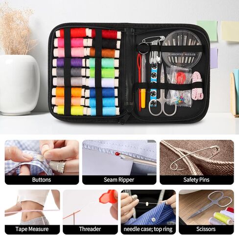 86Pcs Sewing Kit for Adults, Portable Sewing Supplies Accessories Contains Thread, Needle, Scissors, Measure Tape,Travel Home Beginners - Black in Saudi Arabia