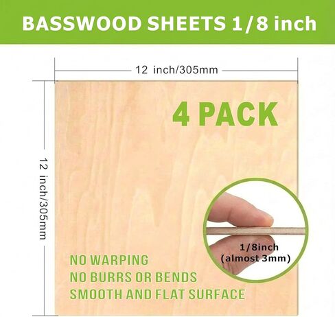 Basswood Sheets for Crafts,18 Pack 12"x18"x1/8" Unfinished Wood Sheets Smooth 3mm Basswood for Laser Cutting,Engraving,Wood Burning,Painting,Model Making,DIY Projects in Saudi Arabia