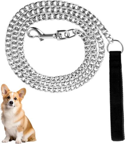 Chain Leashes for Large Dogs, Stainless Steel Heavy Duty Metal Dog Link Chain Chew Proof Pet Leash 6ft with Soft Padded Handle for Medium Big Dogs Walking,Traffic Training Traveling in Kuwait