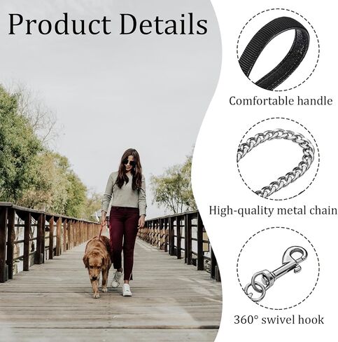 Chain Leashes for Large Dogs, Stainless Steel Heavy Duty Metal Dog Link Chain Chew Proof Pet Leash 6ft with Soft Padded Handle for Medium Big Dogs Walking,Traffic Training Traveling in Kuwait