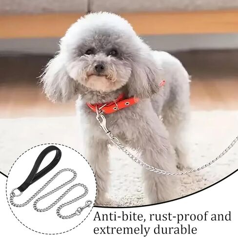 Chain Leashes for Large Dogs, Stainless Steel Heavy Duty Metal Dog Link Chain Chew Proof Pet Leash 6ft with Soft Padded Handle for Medium Big Dogs Walking,Traffic Training Traveling in Kuwait