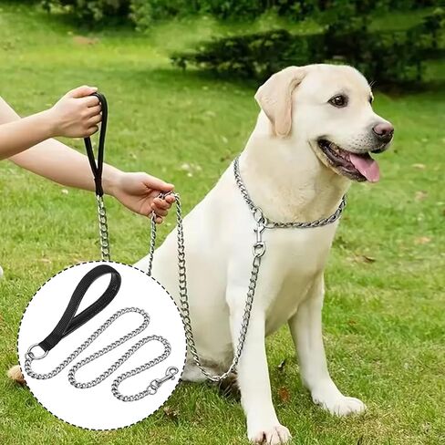 Chain Leashes for Large Dogs, Stainless Steel Heavy Duty Metal Dog Link Chain Chew Proof Pet Leash 6ft with Soft Padded Handle for Medium Big Dogs Walking,Traffic Training Traveling in Kuwait