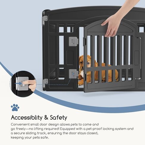 DUMOS Dog Playpen 4 لوحة 24 "قلم تمرين بلاستيكي مع باب جرو صغير، حيوانات أليفة للكلاب المتوسطة للخارج، حديقة، ساحة، تخييم RV - أسود in Kuwait
