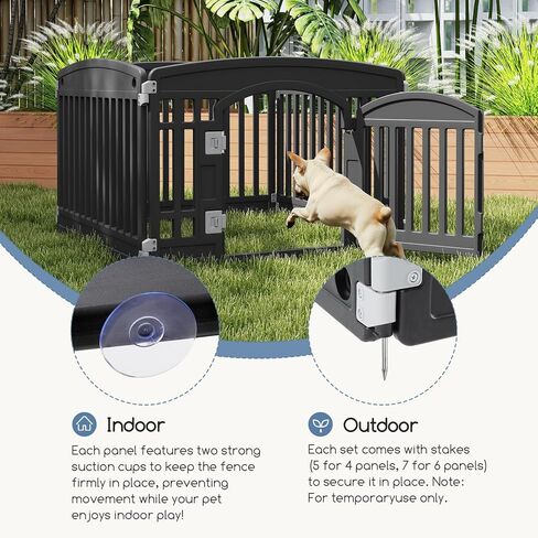 DUMOS Dog Playpen 4 لوحة 24 "قلم تمرين بلاستيكي مع باب جرو صغير، حيوانات أليفة للكلاب المتوسطة للخارج، حديقة، ساحة، تخييم RV - أسود in Kuwait