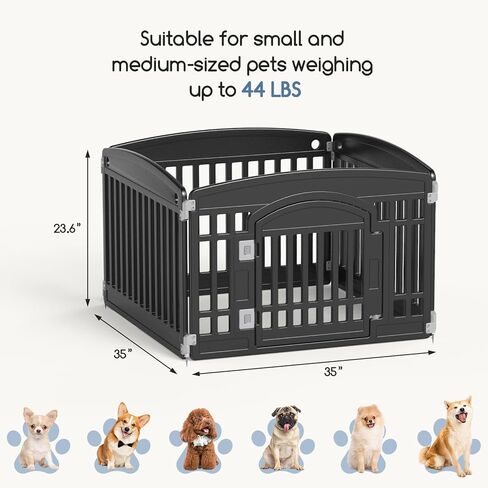 DUMOS Dog Playpen 4 لوحة 24 "قلم تمرين بلاستيكي مع باب جرو صغير، حيوانات أليفة للكلاب المتوسطة للخارج، حديقة، ساحة، تخييم RV - أسود in Kuwait