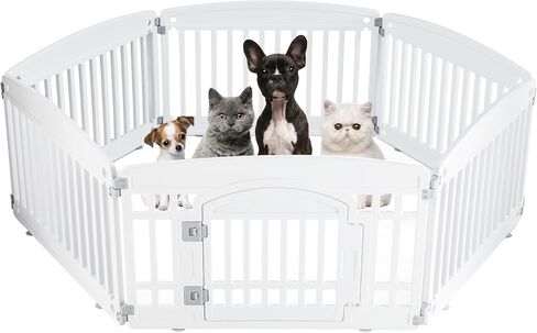 DUMOS Dog Playpen 4 لوحة 24 "قلم تمرين بلاستيكي مع باب جرو صغير، حيوانات أليفة للكلاب المتوسطة للخارج، حديقة، ساحة، تخييم RV - أسود in Kuwait