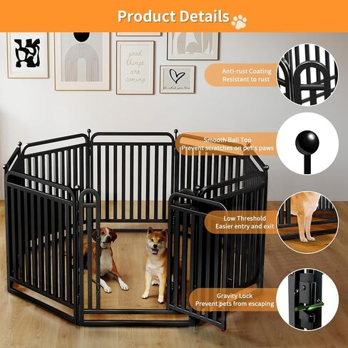 قفص لعب للكلاب بأنبوب معدني سميك في الهواء الطلق، قلم للكلب ذو عتبة منخفضة، شديد التحمل 40 بوصة ارتفاع 8 ألواح لألعاب الحيوانات الأليفة في الأماكن المغلقة، سياج محمول للحيوانات الأليفة للتخييم في ساحة RV in Kuwait
